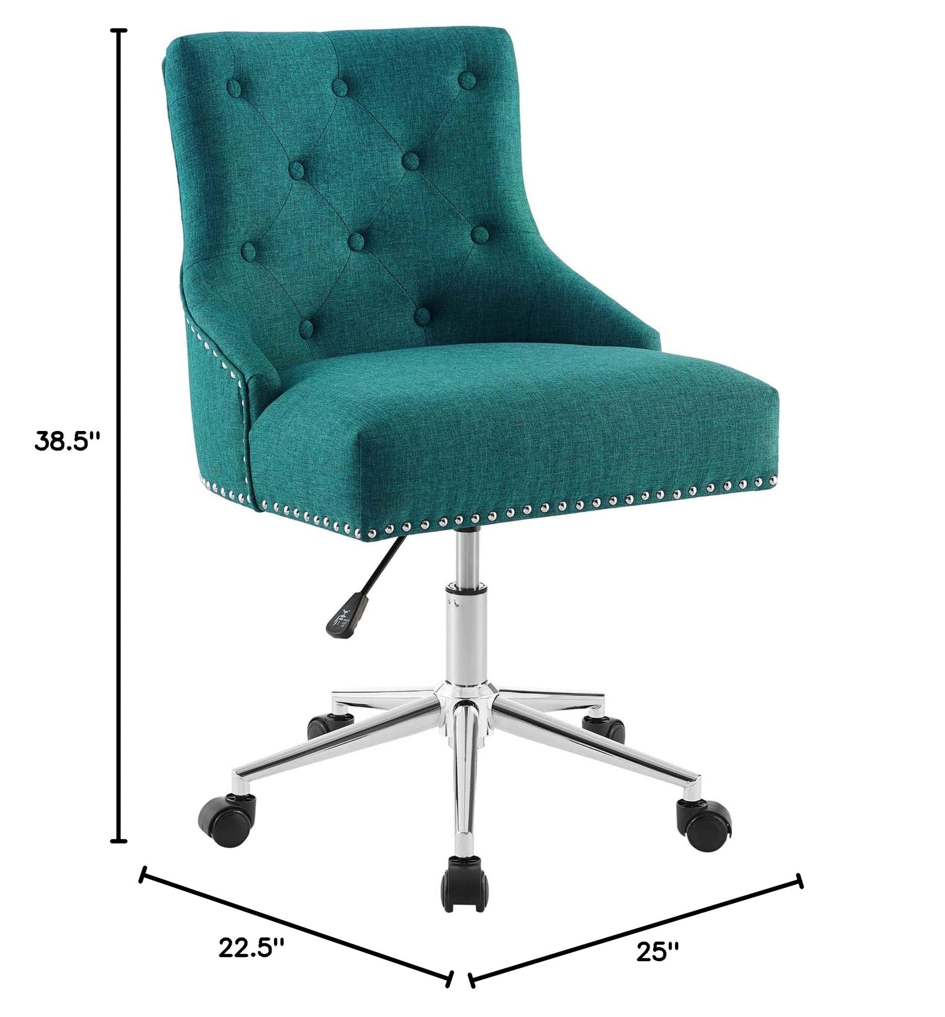 home office desk chairs | CasaFoyer Regent Button Tufted Upholstered Fabric Swivel Office Chair | Timeless Elegance | Metal Nailhead Trim | Padded Seat & Back | Chrome Base | 360 Swivel & Height Adjustment | Teal | casafoyer.myshopify.com