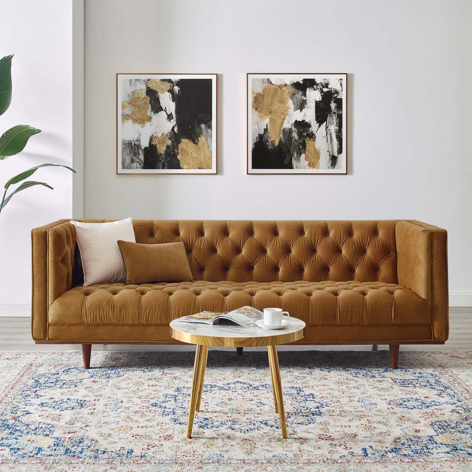 sofas | CasaFoyer Elation Tufted Performance Velvet Sofa | Vintage Modern Glam Deco Style | Stain-Resistant | Dense Foam Padding | Wood Frame | Rubberwood Legs | 881 lbs Weight Capacity | casafoyer.myshopify.com