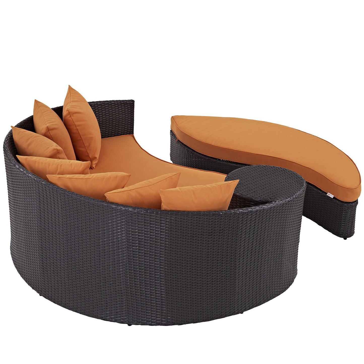 sofas | CasaFoyer Convene Outdoor Sectional | Adjustable Patio Daybed with Ottoman | Durable Rattan & Aluminum Frame | Weather-Resistant Cushions | Espresso Orange | casafoyer.myshopify.com