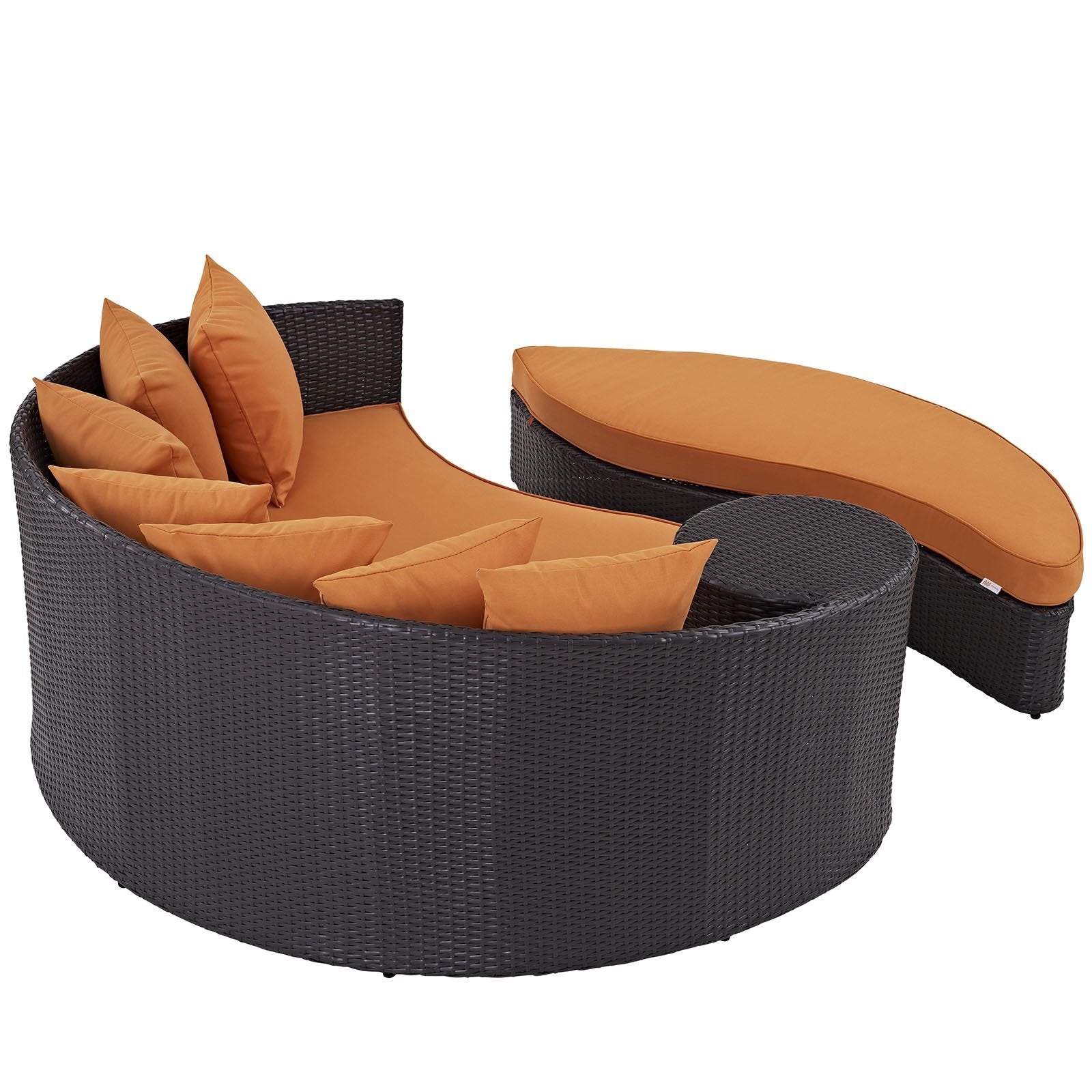 sofas | CasaFoyer Convene Outdoor Sectional | Adjustable Patio Daybed with Ottoman | Durable Rattan & Aluminum Frame | Weather-Resistant Cushions | Espresso Orange | casafoyer.myshopify.com
