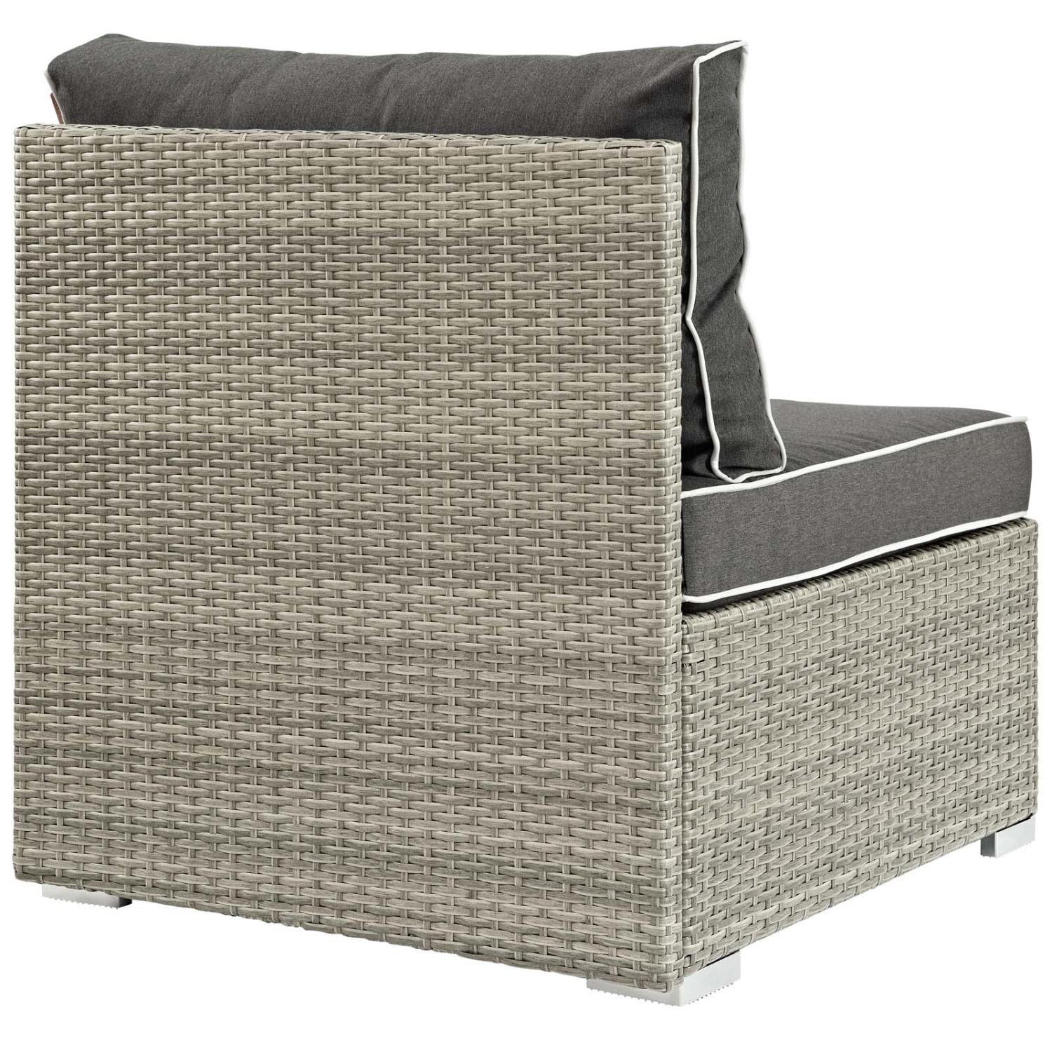 ottomans | CasaFoyer Repose Outdoor Patio Armless Sectional Sofa Chair | Tan/Gray Rattan | UV Protection | Plush Cushions | Sturdy Aluminum Frame | 331lb Capacity | casafoyer.myshopify.com