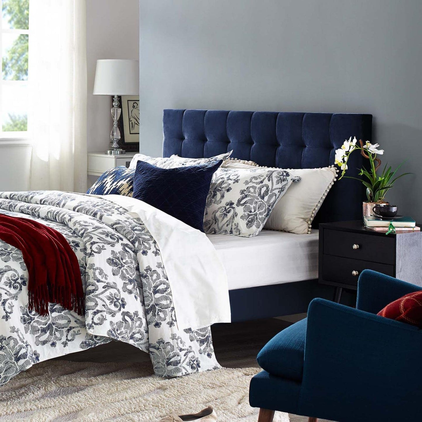 headboards | CasaFoyer Paisley Tufted Twin Headboard | Timeless Elegance | Stain-Resistant Velvet | Adjustable Height | Midnight Blue | casafoyer.myshopify.com
