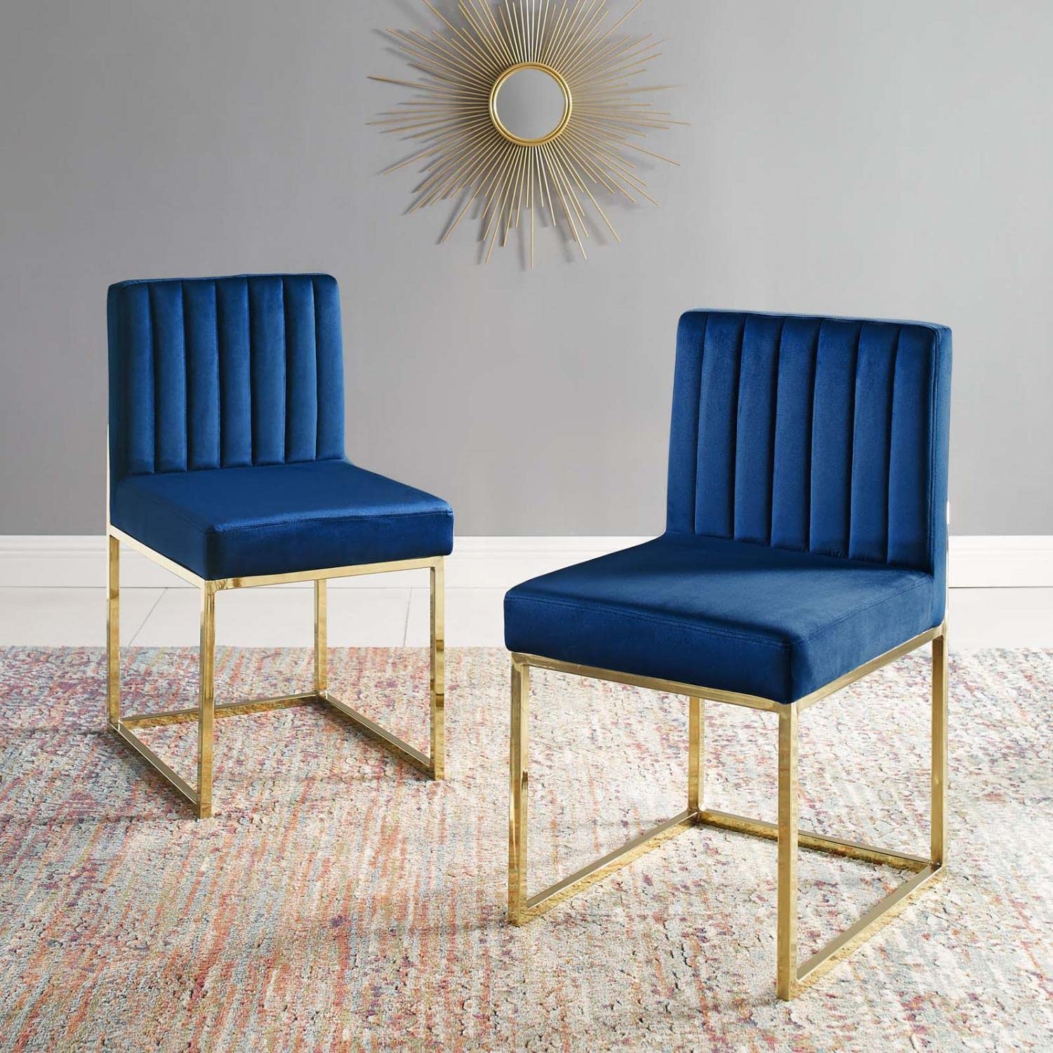home office desk chairs | CasaFoyer Carriage Channel Tufted Performance Velvet Dining Chair | Gold Sled Base | Set of 2 | Stain-Resistant | Art Deco Inspired | 331 lbs Weight Capacity | casafoyer.myshopify.com