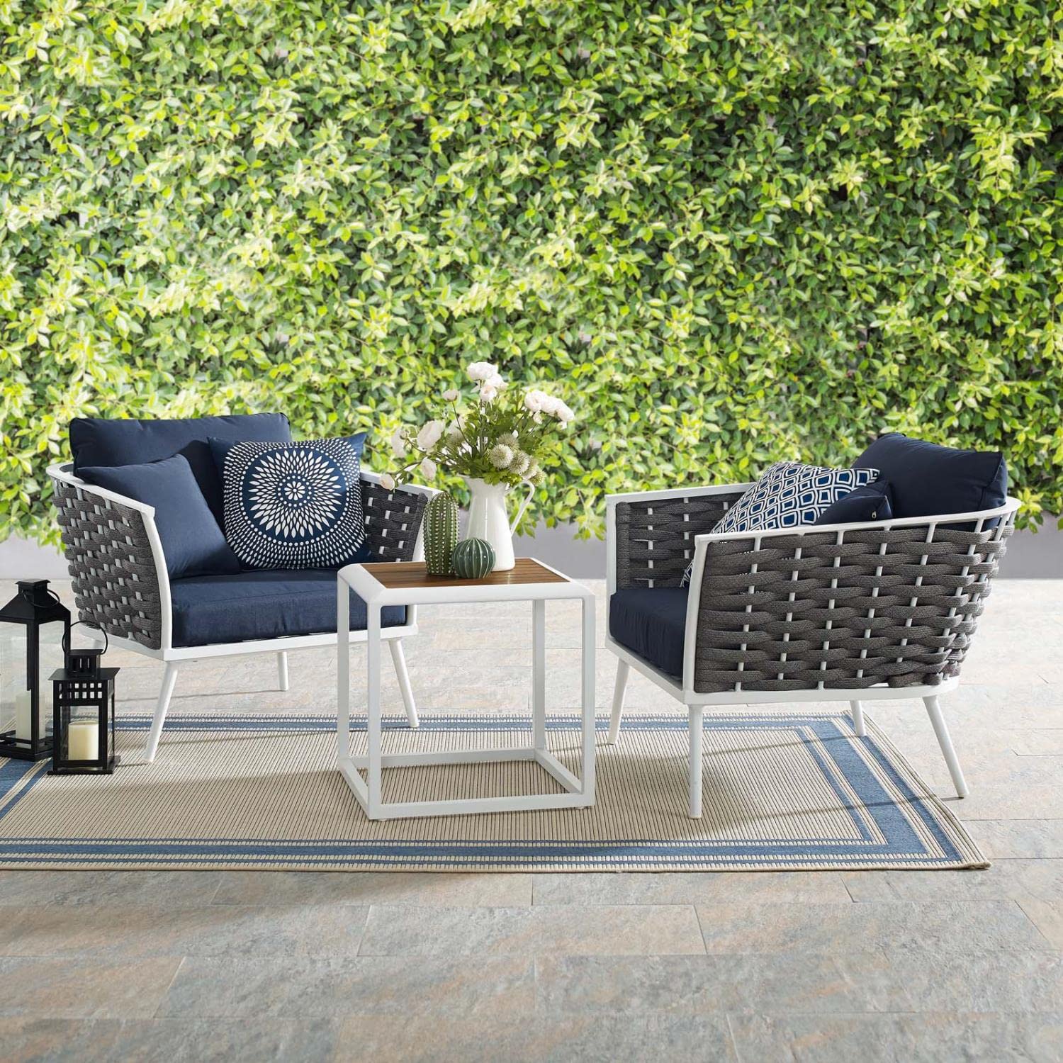 kitchen and dining room sets | CasaFoyer Stance Outdoor Collection | Modern Design | Waterproof Cushions | Durable Aluminum Frame | Includes Side Table & Armchairs | casafoyer.myshopify.com