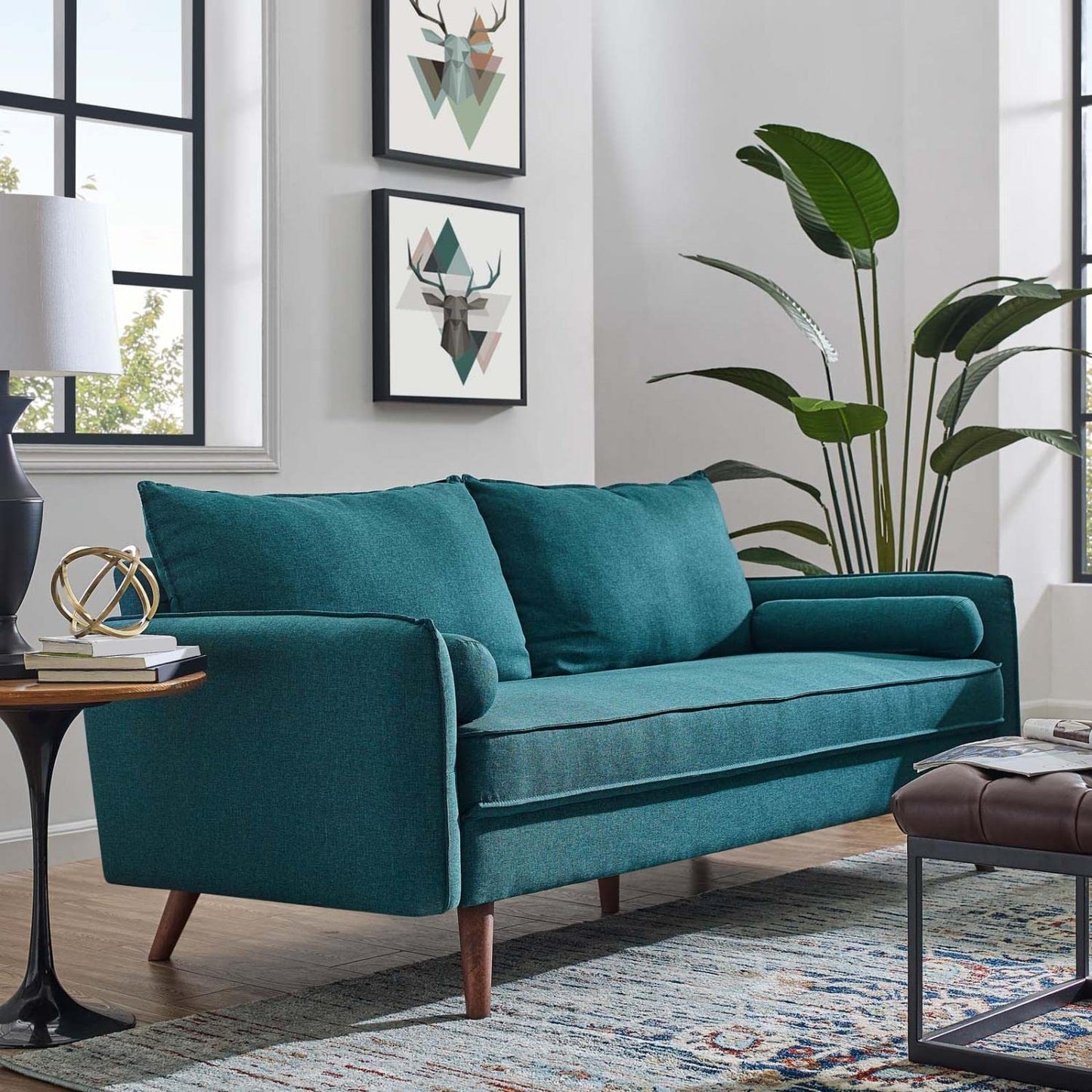sofas | CasaFoyer Revive Sofa | Cozy Upholstered Fabric | Stylish Design | Bolster Pillows | Splayed Wood Legs | Transform Your Living Space | casafoyer.myshopify.com