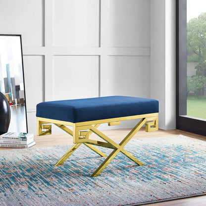 ottomans | CasaFoyer Rove Performance Velvet Accent Bench | Gold Stainless Steel Base | Greek Key Pattern | Plush Stain-Resistant Upholstery | 331lb Capacity | casafoyer.myshopify.com