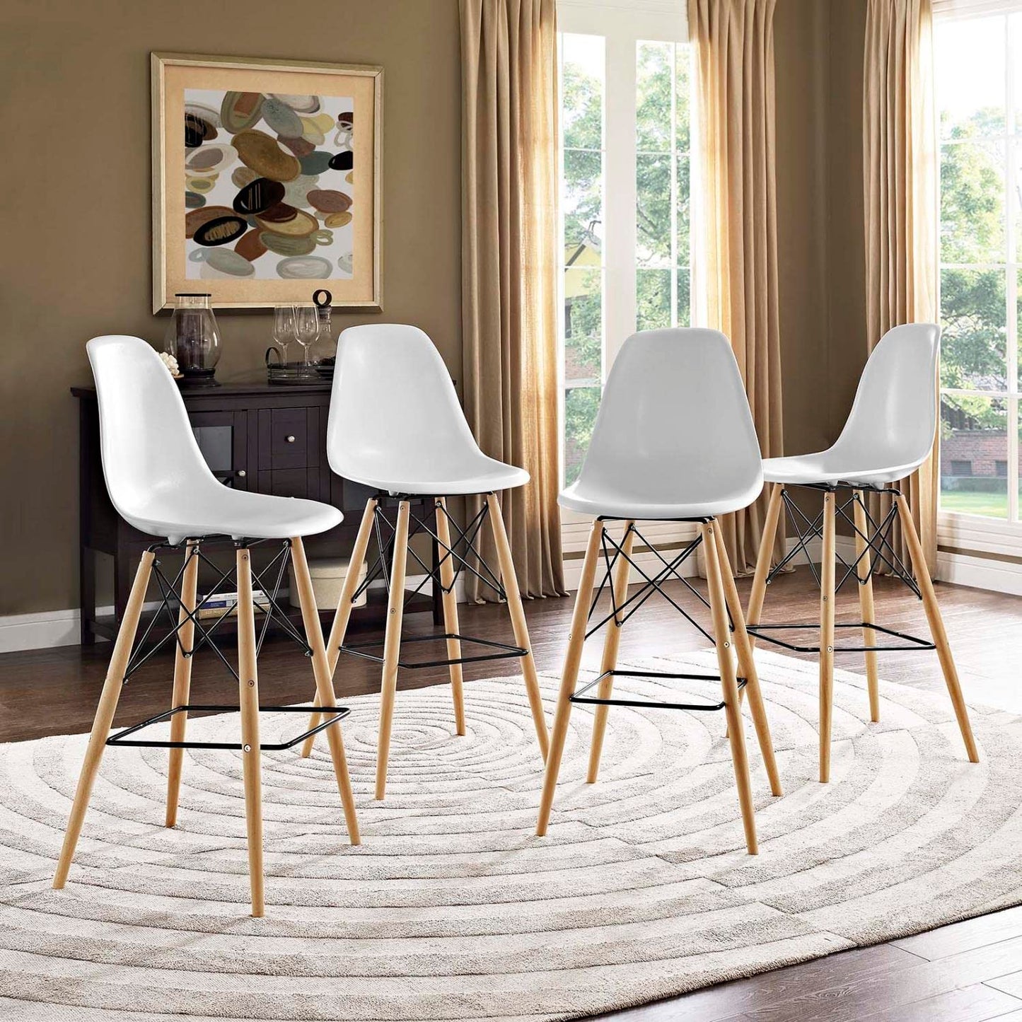 barstools | CasaFoyer Wood Pyramid Dining Side Bar Stool | Set of 4 - Timeless Design | Molded Plastic Top | Solid Wood Legs | Foot Caps | Ideal for Bar Seating | casafoyer.myshopify.com