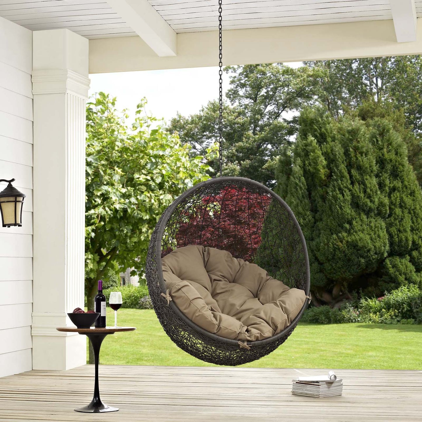 porch swings | Ergode Hide Outdoor Patio Swing Chair | Luxurious Synthetic Rattan Weave | All-Weather Cushion | Adjustable Steel Chain | Ideal for Patio, Backyard, Porch | UV Resistant | Gray Mocha | casafoyer.myshopify.com