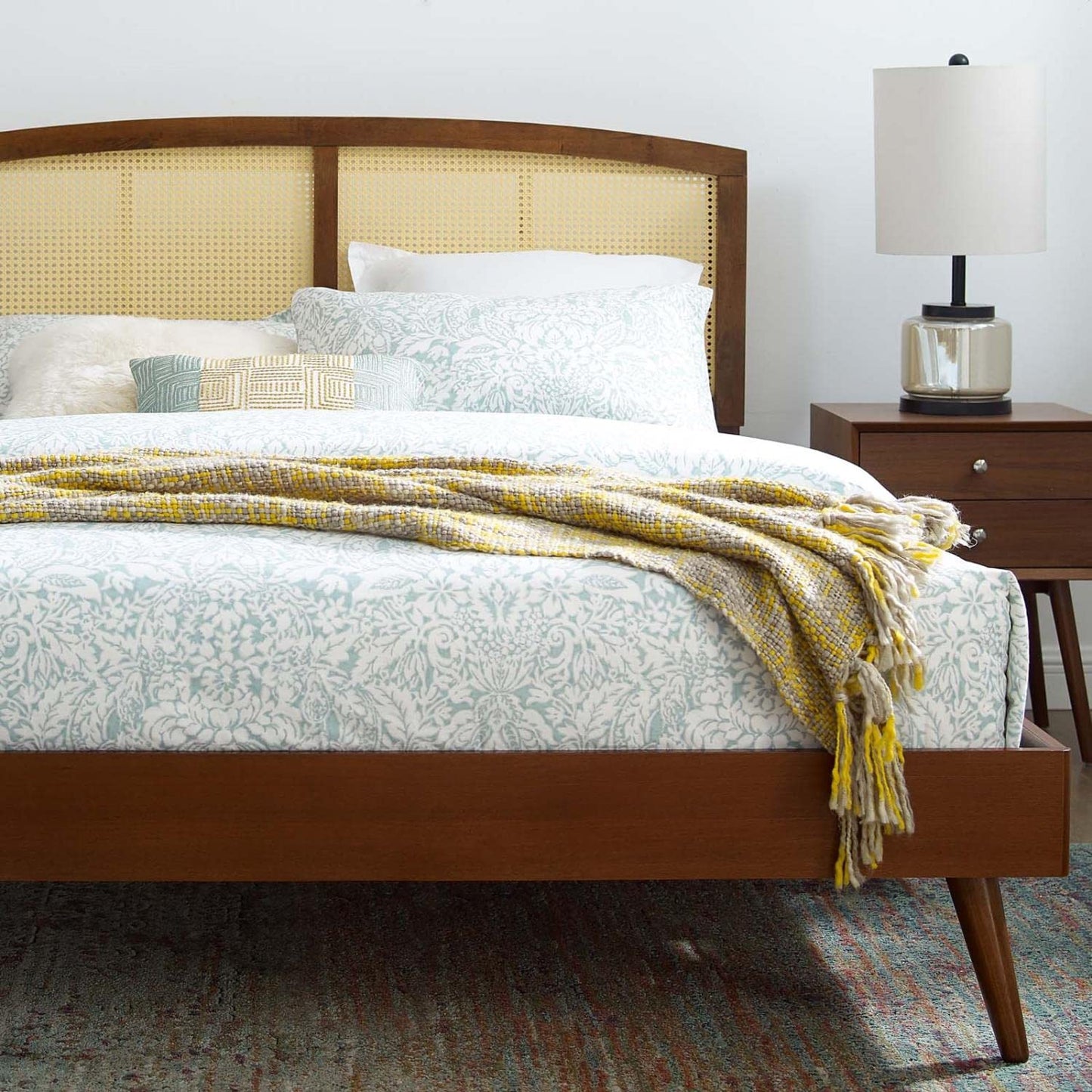 Bed | CasaFoyer Sierra Woven Cane Rattan Wood Queen Platform Bed | Serene Island Vibes | Mid-Century Modern Design | Sturdy Construction | No Box Spring Needed | casafoyer.myshopify.com