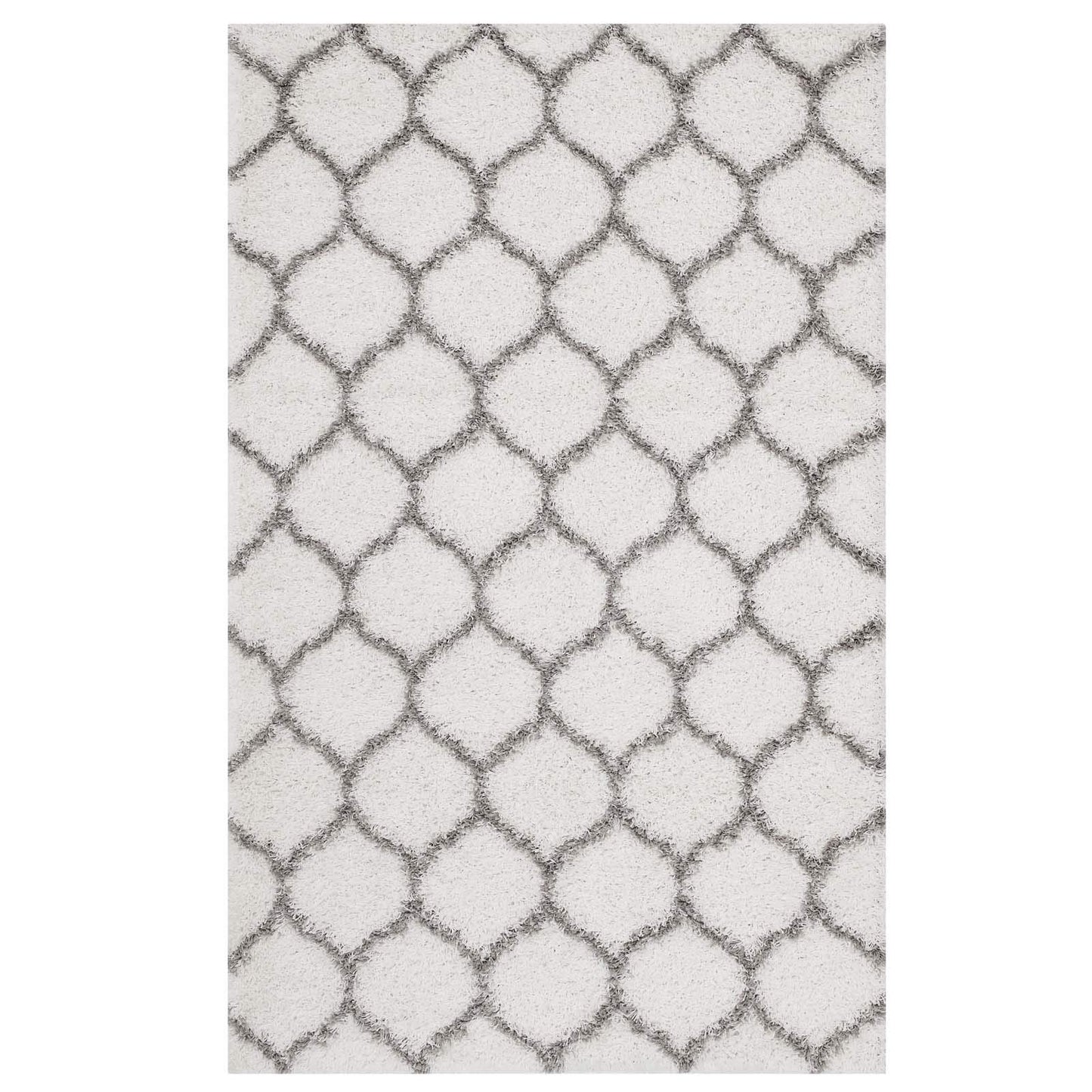 Carpet & Rugs | CasaFoyer Solvea Moroccan Trellis Shag Area Rug | Ivory/Gray | 5x8 ft | Durable Polypropylene | Stylish Lattice Design | High Pile Weave | Easy to Clean | Perfect for Any Room | casafoyer.myshopify.com