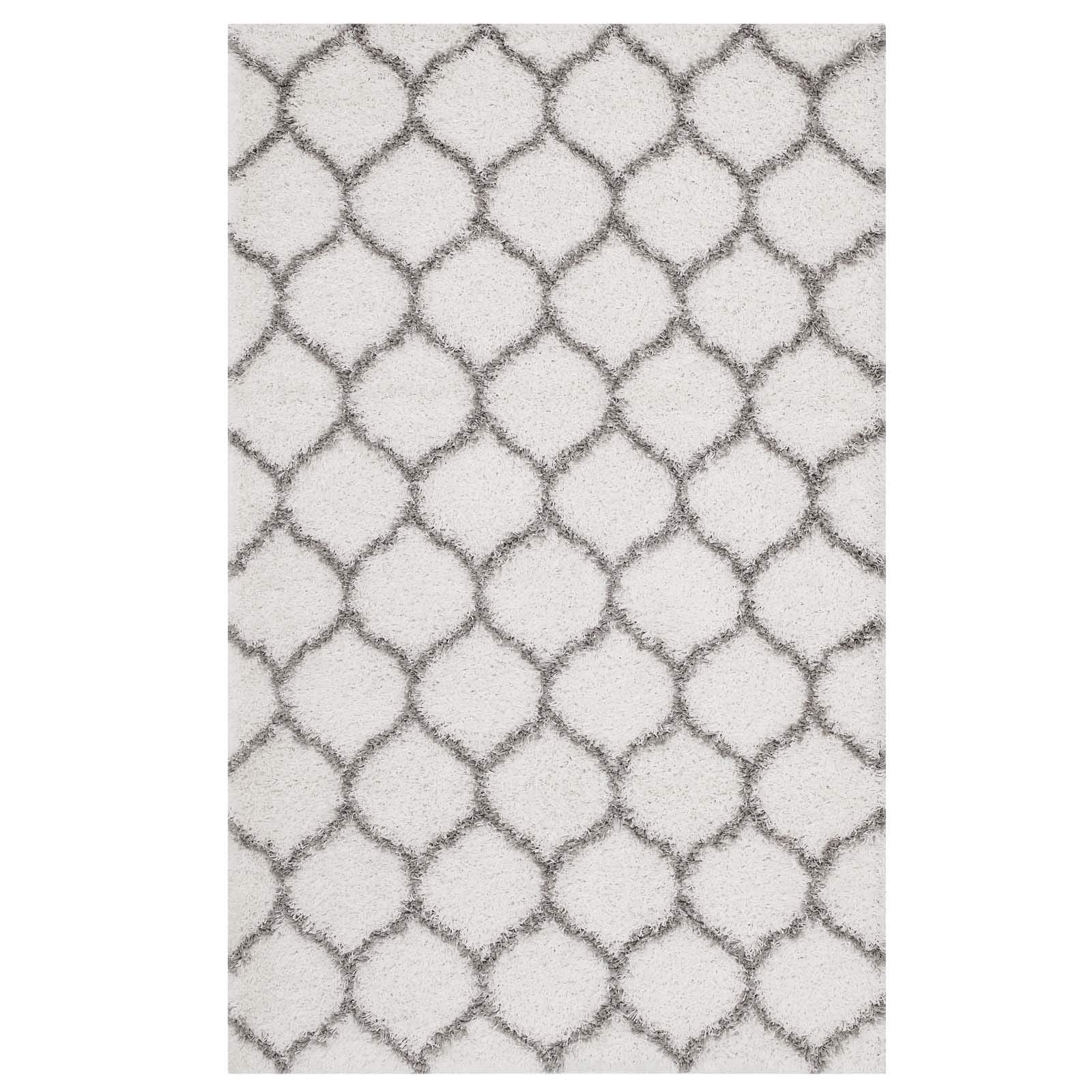Carpet & Rugs | CasaFoyer Solvea Moroccan Trellis Shag Area Rug | Ivory/Gray | 5x8 ft | Durable Polypropylene | Stylish Lattice Design | High Pile Weave | Easy to Clean | Perfect for Any Room | casafoyer.myshopify.com
