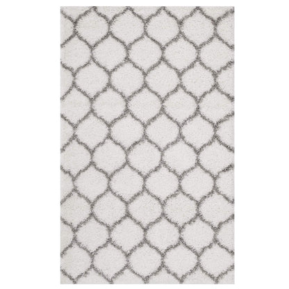 Carpet & Rugs | CasaFoyer Solvea Moroccan Trellis Shag Area Rug | Ivory/Gray | 5x8 ft | Durable Polypropylene | Stylish Lattice Design | High Pile Weave | Easy to Clean | Perfect for Any Room | casafoyer.myshopify.com