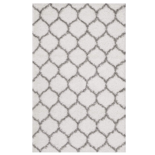 Carpet & Rugs | CasaFoyer Solvea Moroccan Trellis Shag Area Rug | Ivory/Gray | 5x8 ft | Durable Polypropylene | Stylish Lattice Design | High Pile Weave | Easy to Clean | Perfect for Any Room | casafoyer.myshopify.com