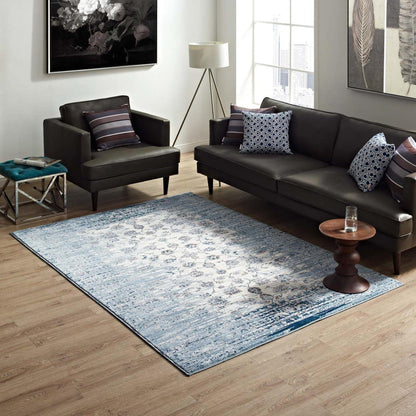 Carpet & Rugs | CasaFoyer Chiara Distressed Floral Lattice Area Rug | Durable, Stain Resistant | 8x10 | Moroccan Blue & Ivory | casafoyer.myshopify.com