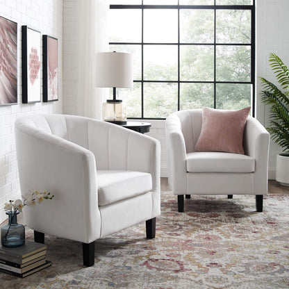 home office desk chairs | CasaFoyer Prospect Performance Velvet Armchair Set of 2 | Stain-Resistant | Channel Tufted | Retro Modern Design | Comfortable & Stylish | White | casafoyer.myshopify.com