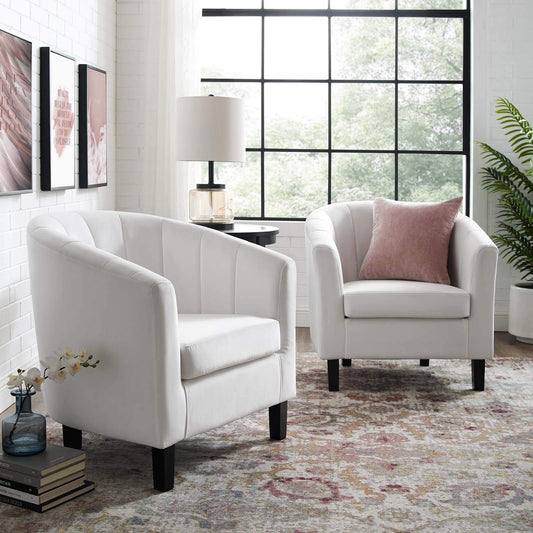 home office desk chairs | CasaFoyer Prospect Performance Velvet Armchair Set of 2 | Stain-Resistant | Channel Tufted | Retro Modern Design | Comfortable & Stylish | White | casafoyer.myshopify.com