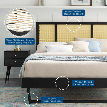 Bed | CasaFoyer Kelsea Woven Cane Rattan Wood King Platform Bed | Retro Style | Natural Wood Headboard | Sturdy & Durable | No Box Spring Needed | Suitable for Various Mattress Types | Assembly Required | 601 lbs Weight Capacity | casafoyer.myshopify.com