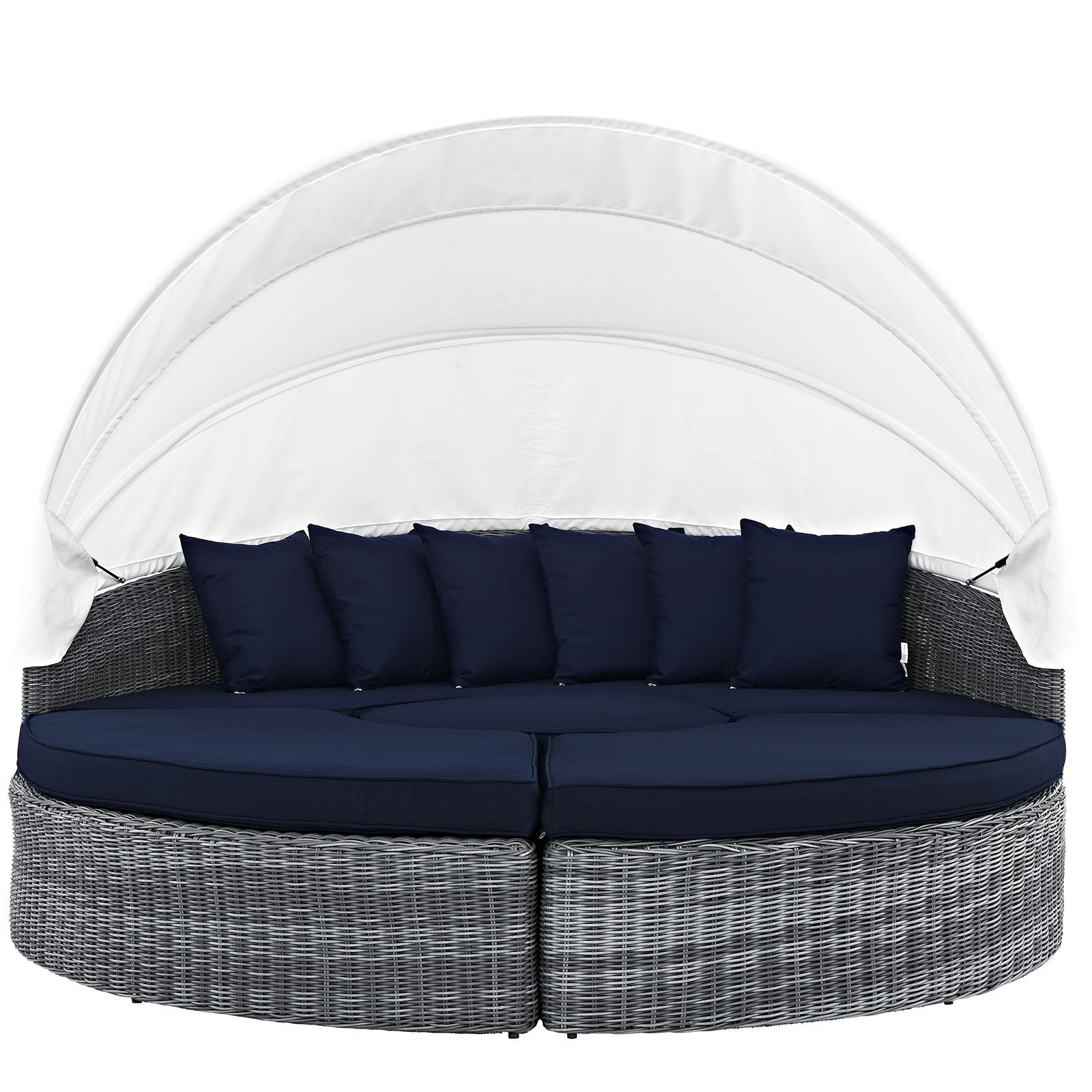 Patio Furniture Sets | Summon Outdoor Patio Sectional Daybed | Retractable Canopy | Sunbrella Fabric | Synthetic Rattan Weave | Aluminum Frame | Perfect for Patio, Backyard, Poolside | casafoyer.myshopify.com