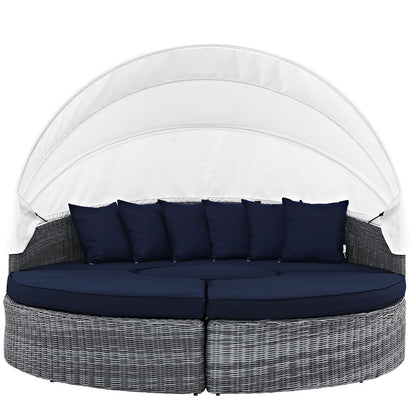 Patio Furniture Sets | Summon Outdoor Patio Sectional Daybed | Retractable Canopy | Sunbrella Fabric | Synthetic Rattan Weave | Aluminum Frame | Perfect for Patio, Backyard, Poolside | casafoyer.myshopify.com