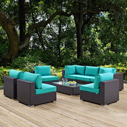 kitchen and dining room sets | CasaFoyer Convene Outdoor Sectional Set | Durable Rattan Weave | Weather-Resistant Cushions | 5 Piece Patio Sofa Set with Coffee Table | Espresso Turquoise | casafoyer.myshopify.com