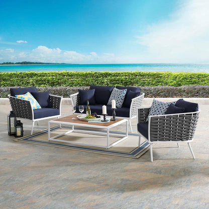 kitchen and dining room sets | CasaFoyer Stance Outdoor Collection | Modern Design | Aluminum Frame | Waterproof Cushions | 4 Piece Set - White Navy | casafoyer.myshopify.com