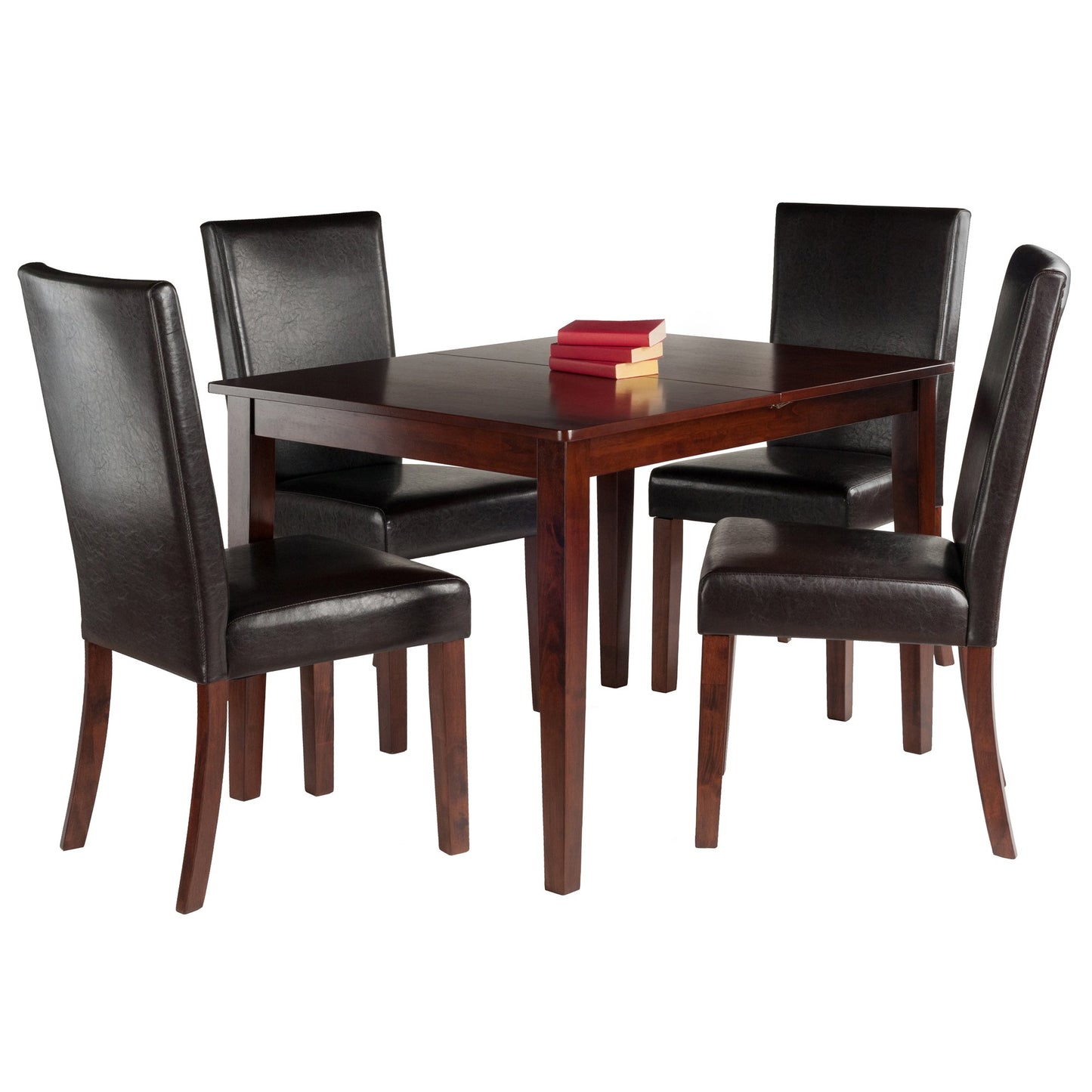childrens table and chair sets | CasaFoyer 5-Piece Dining Set | Anna Extension Table (58 width) | 4 Faux Leather Chairs | Solid Wood Frames | Walnut Finish | Comfortable & Stylish | casafoyer.myshopify.com
