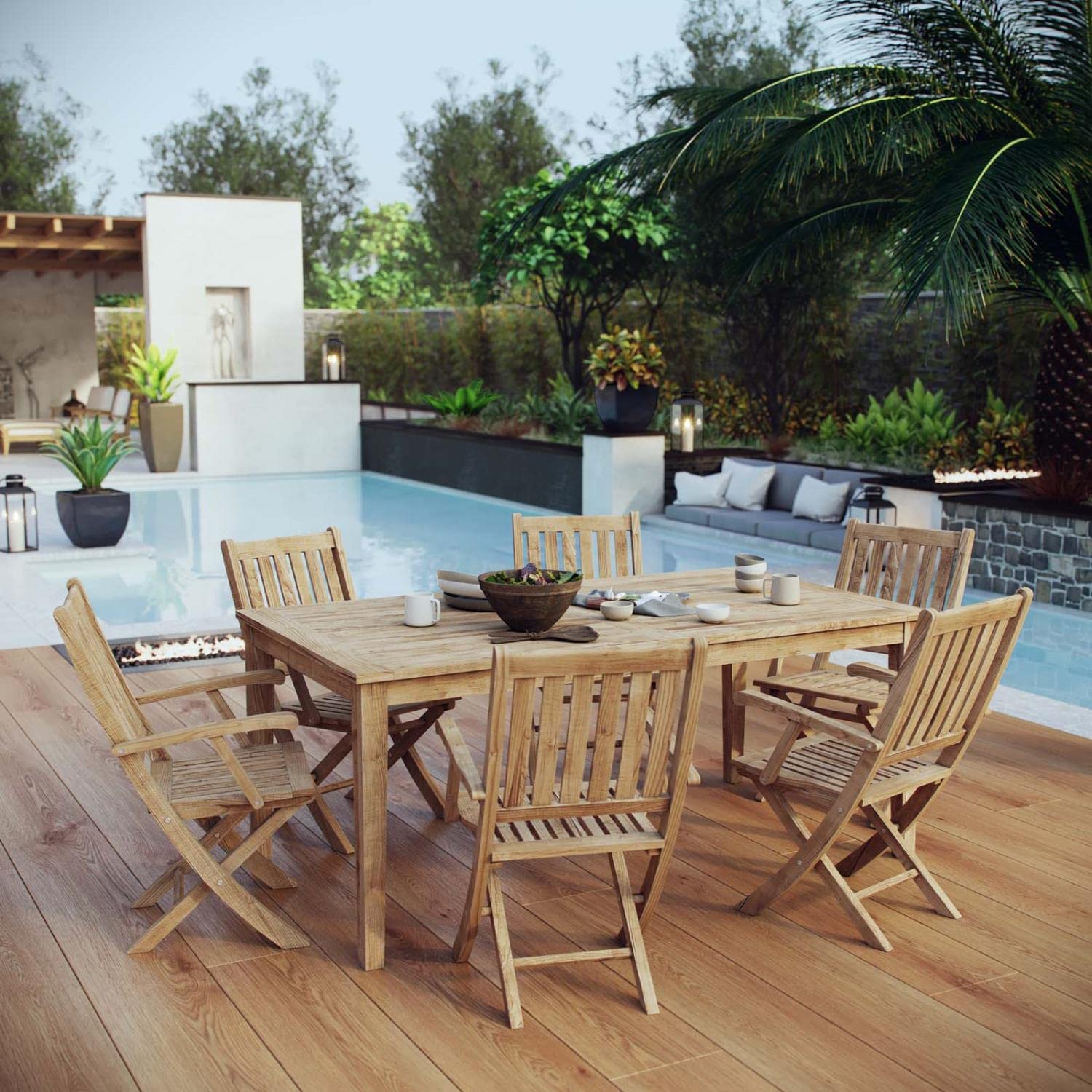 kitchen and dining room sets | CasaFoyer Premium Teak Wood Outdoor Set | Marina Collection | 7 Piece Patio Dining Set | All-Weather Cushions | Sturdy Construction | Timeless Design | Assembly Required | casafoyer.myshopify.com