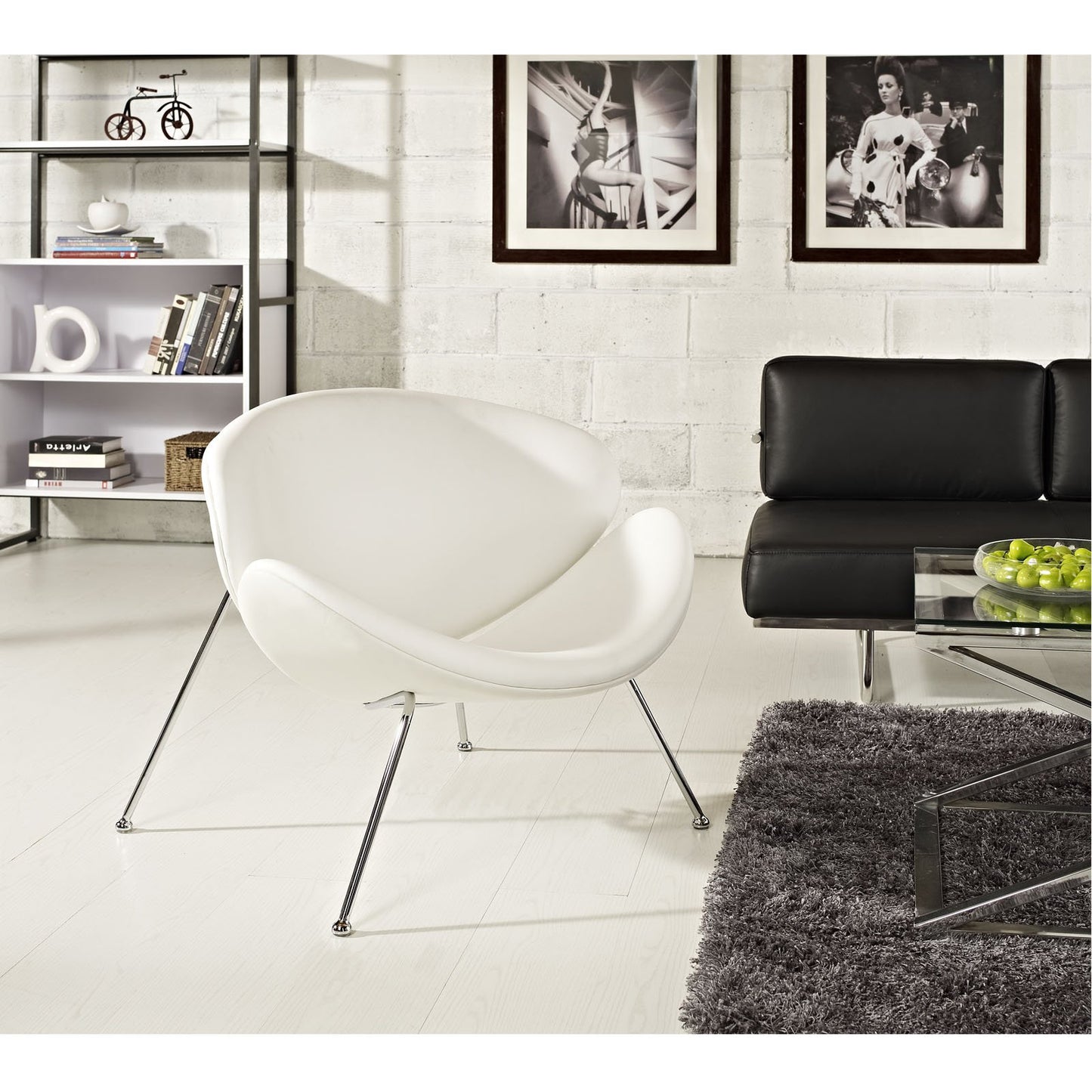 home office desk chairs | CasaFoyer Nutshell Lounge Chair | Spacious & Inviting Seating | Mid-Century Style | Sleek Chrome Legs | Stylish & Comfortable | White | casafoyer.myshopify.com