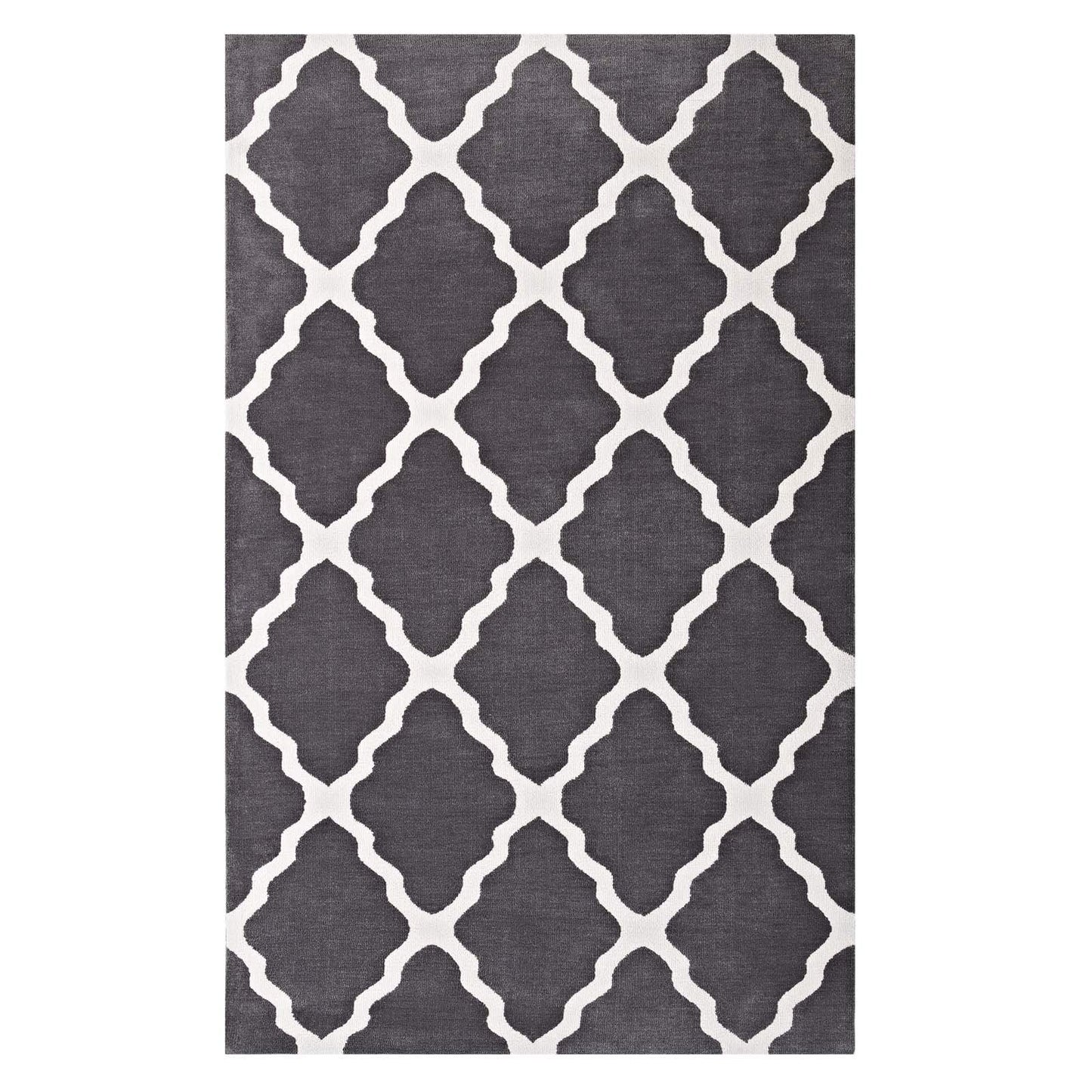 area rugs | CasaFoyer Marja Moroccan Trellis Area Rug | Soft Polyester Microfiber | Lattice Design | Stain Resistant | Easy to Maintain | 5x8 Charcoal & Ivory | casafoyer.myshopify.com