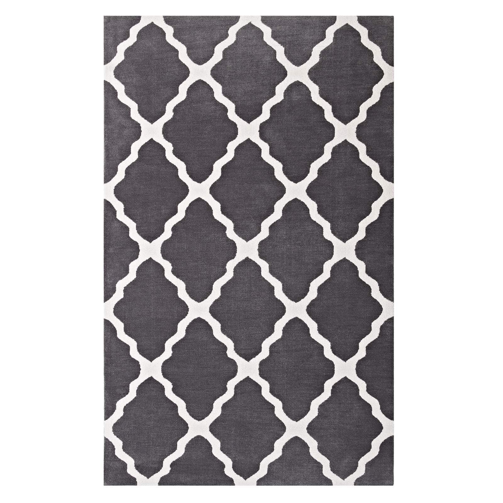 area rugs | CasaFoyer Marja Moroccan Trellis Area Rug | Soft Polyester Microfiber | Lattice Design | Stain Resistant | Easy to Maintain | 5x8 Charcoal & Ivory | casafoyer.myshopify.com
