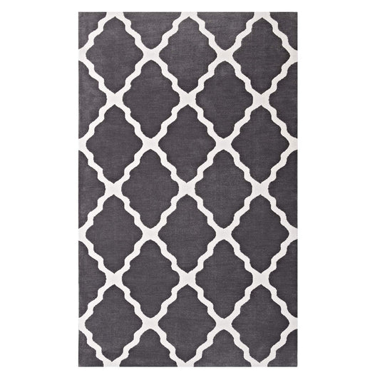 area rugs | CasaFoyer Marja Moroccan Trellis Area Rug | Soft Polyester Microfiber | Lattice Design | Stain Resistant | Easy to Maintain | 5x8 Charcoal & Ivory | casafoyer.myshopify.com