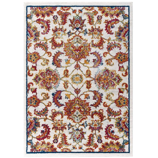 Carpet & Rugs | CasaFoyer Amazi Distressed Vintage Floral Lattice Area Rug | Elegant Design | Durable & Stain-Resistant | Ideal for High Traffic Areas | 5x8 | Ivory/Blue/Orange/Yellow/Red | casafoyer.myshopify.com