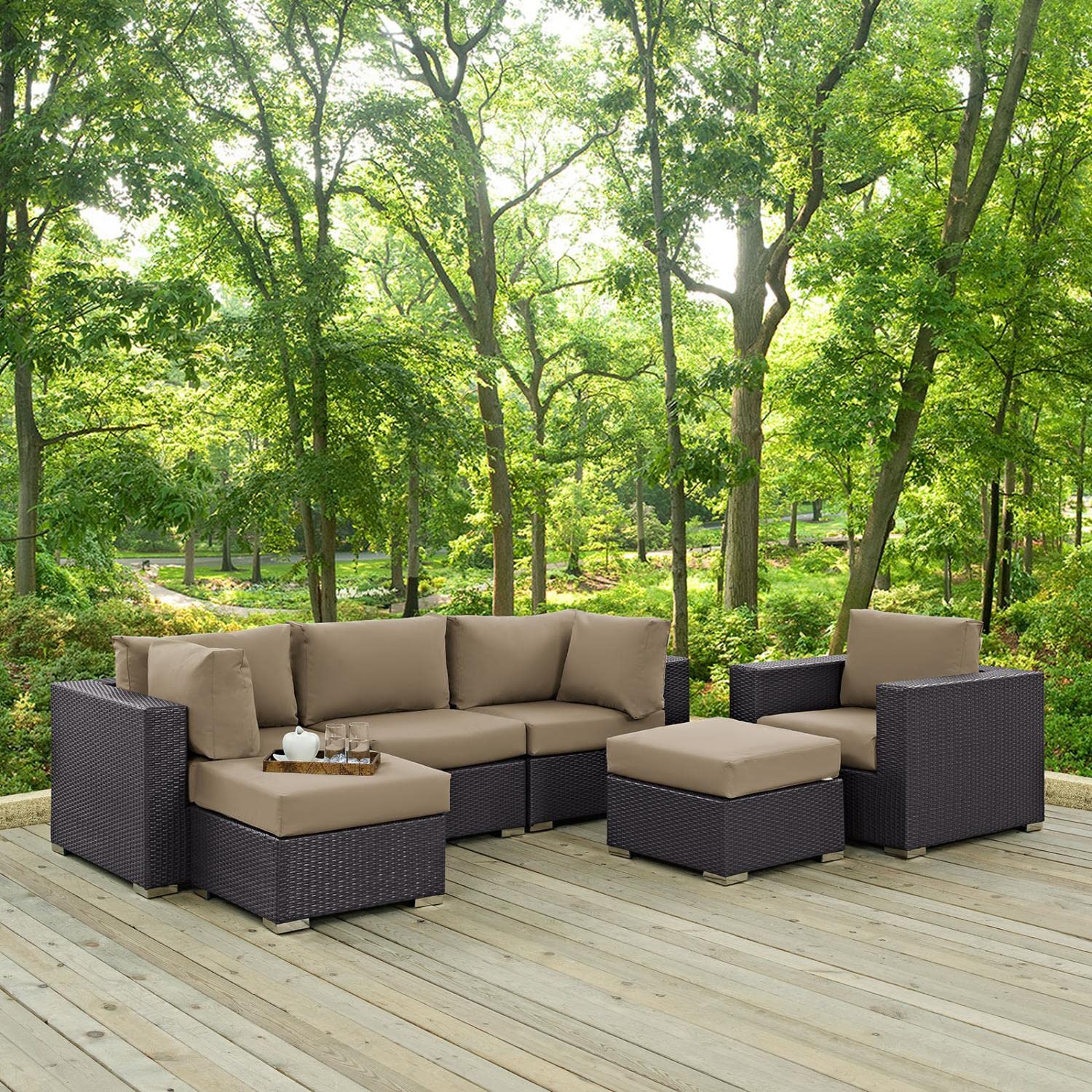 kitchen and dining room sets | CasaFoyer Convene Outdoor Sectional Set | Durable Rattan & Aluminum Frame | Weather-Resistant Cushions | Patio Sofa Set with Armchair, Armless, Corner Sections & Ottomans | casafoyer.myshopify.com