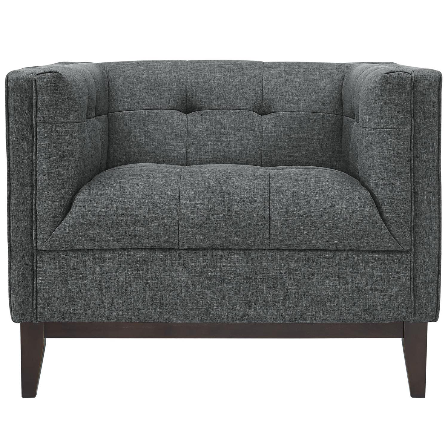 Chair | Serve Armchair | Tufted Buttons | Polyester Upholstery | Comfortable Seating | Walnut Stained Legs | Non-Marking Foot Caps | Perfect for Living Rooms, Lounges, and Reception Areas | casafoyer.myshopify.com