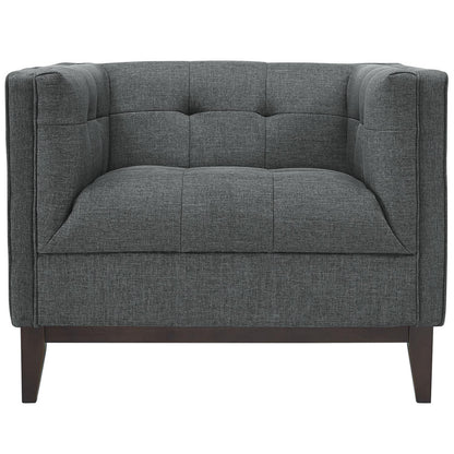 Chair | Serve Armchair | Tufted Buttons | Polyester Upholstery | Comfortable Seating | Walnut Stained Legs | Non-Marking Foot Caps | Perfect for Living Rooms, Lounges, and Reception Areas | casafoyer.myshopify.com