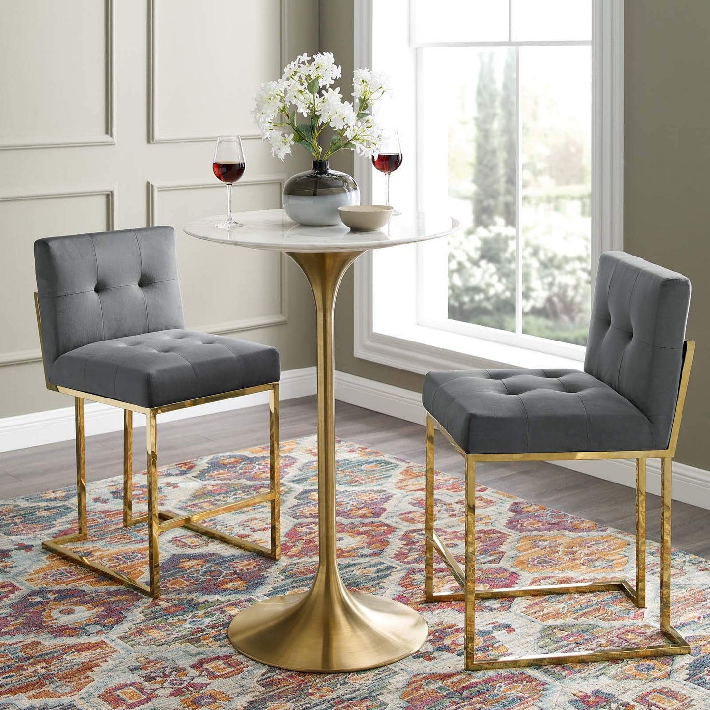 barstools | CasaFoyer Privy Counter Stool Set of 2 | Modern Design | Gold Stainless Steel Base | Performance Velvet Upholstery | 331 lbs Weight Capacity | casafoyer.myshopify.com