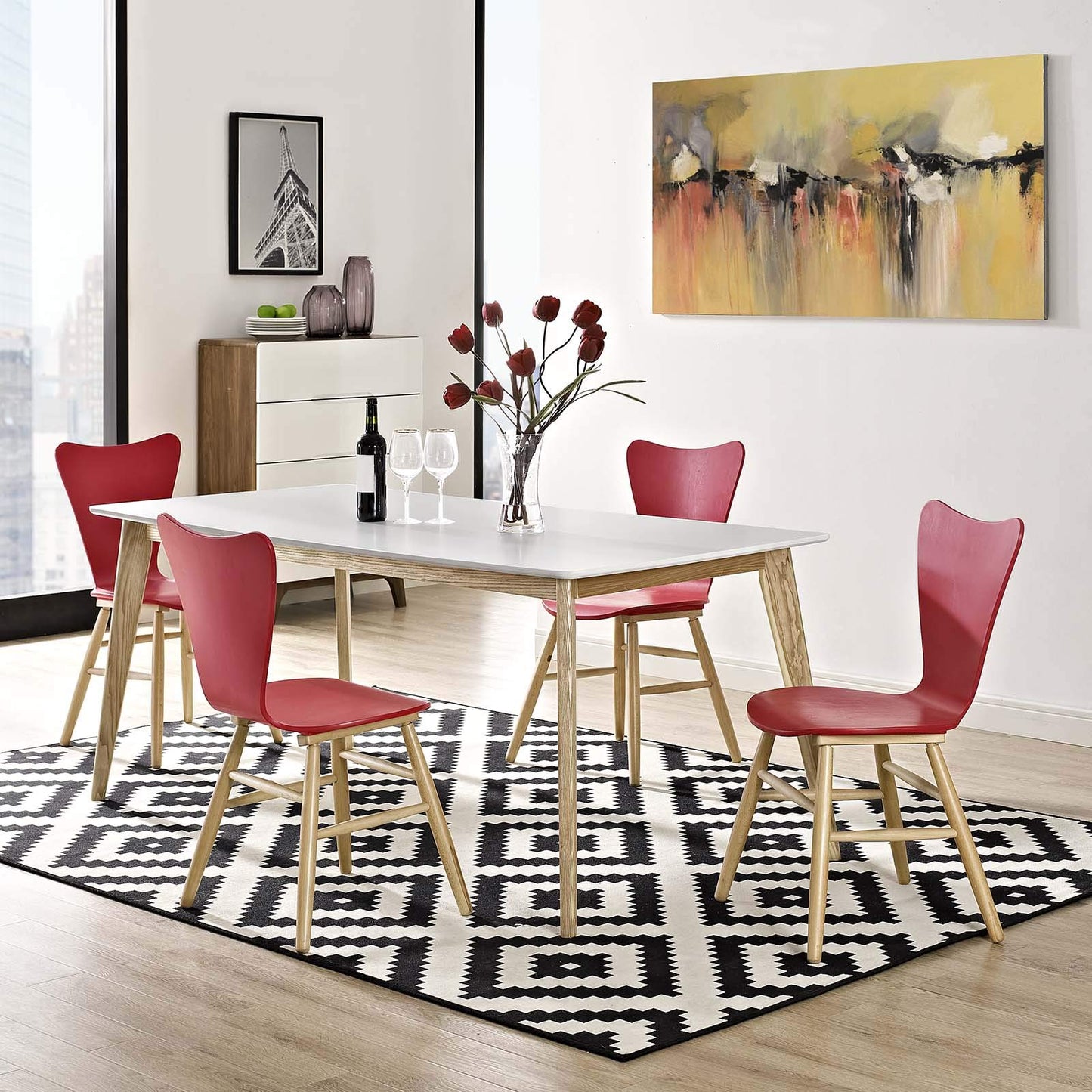 home office desk chairs | CasaFoyer Cascade Dining Chair Set of 4 | Mid-Century Style | Contoured Seat | Flared Back | Beechwood Legs | 331lb Capacity | Red | casafoyer.myshopify.com