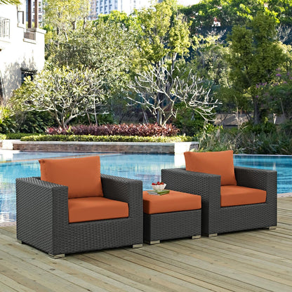 kitchen and dining room sets | CasaFoyer Sojourn Outdoor Patio Furniture Set | Sunbrella Cushions | Rattan Weave | UV Protection | Aluminum Frame | Includes Ottoman & Armchairs | casafoyer.myshopify.com