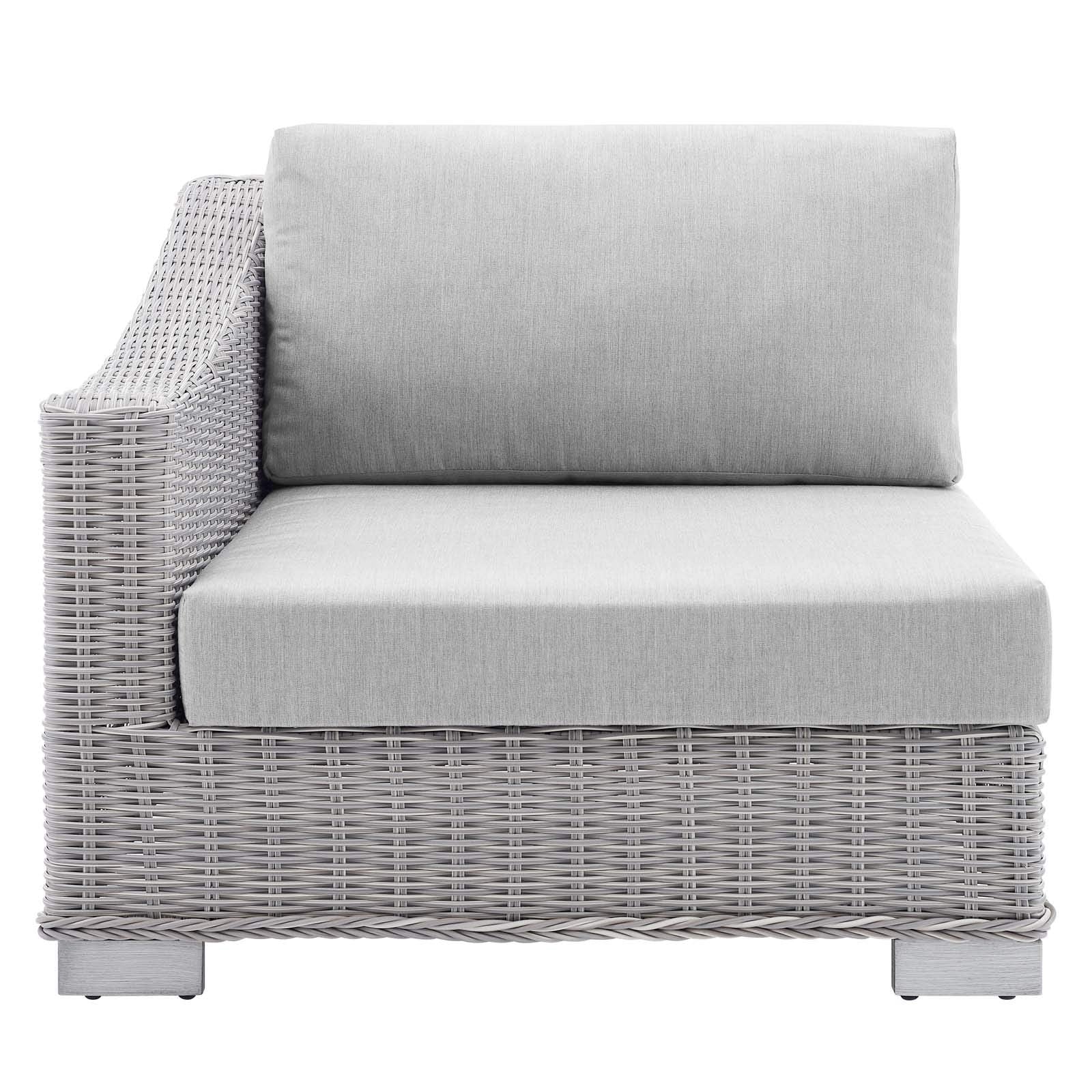 patio bistro sets | CasaFoyer Conway Outdoor Patio Wicker Rattan Left-Arm Sectional Sofa Chair | Light Gray | UV-Resistant | Modular Design | Powder-Coated Aluminum Frame | Sunbrella Fabric | Water-Resistant | 300 lbs Weight Capacity | casafoyer.myshopify.com