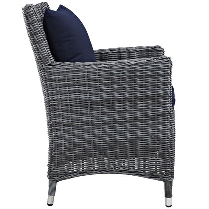 Patio Furniture Sets | Summon Outdoor Patio Dining Arm Chair | Two-Tone Rattan Weave | Sunbrella Cushions | Aluminum Frame | Ultimate Comfort & Quality | casafoyer.myshopify.com