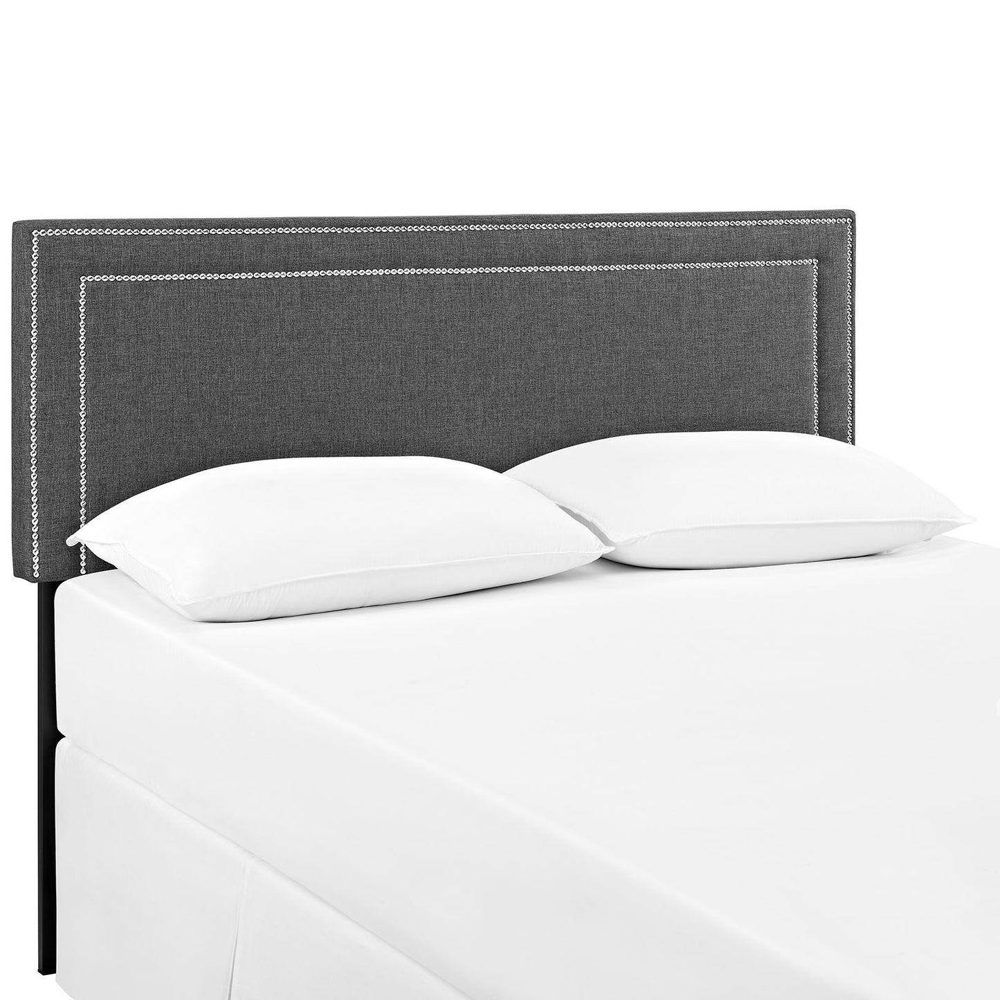 Bed | CasaFoyer  Jessamine Linen Fabric Upholstered Full Headboard | Modern Design | Silver Nail Button Trim | Soft & Comfortable | Fits Most Full Beds | Gray | casafoyer.myshopify.com