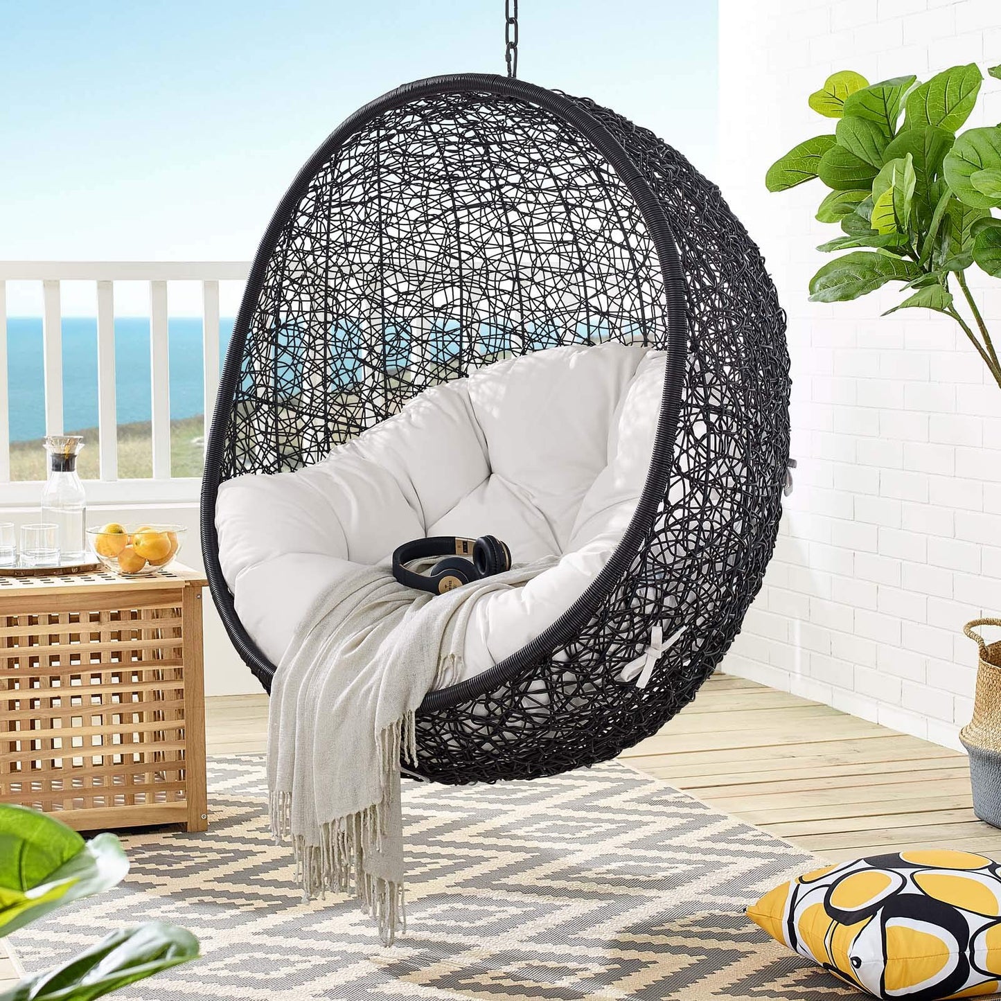 porch swings | Ergode Tranquil Island Escape Swing Chair | Synthetic Rattan Weave | All-Weather Cushion | Powder-Coated Steel Frame | Adjustable Chain | Weather & UV Resistant | Indoor/Outdoor Use | casafoyer.myshopify.com