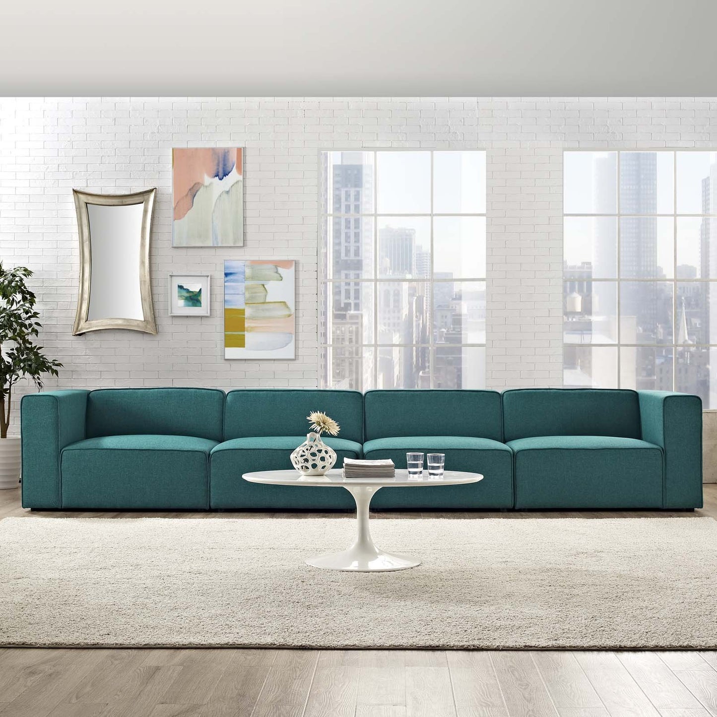 kitchen and dining room sets | CasaFoyer Mingle | 4-Piece Upholstered Sectional Sofa Set | Spacious & Stylish | Teal | casafoyer.myshopify.com