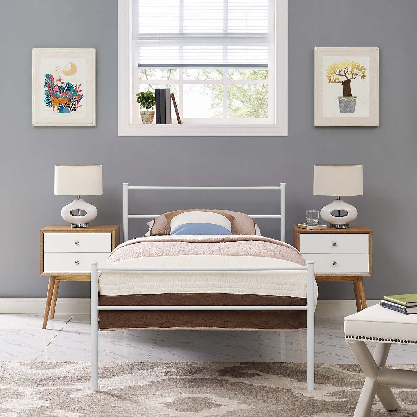 Bed | CasaFoyer Alina Platform Twin Bed Frame | Rustic Charm meets Modern Design | Sturdy Vintage Steel | Holds 1323 lbs | Cottage Aesthetic | No Box Spring Needed | Compatible with Memory Foam, Spring, Latex, Hybrid Mattresses (Mattress Not Included) | casafoyer.myshopify.com