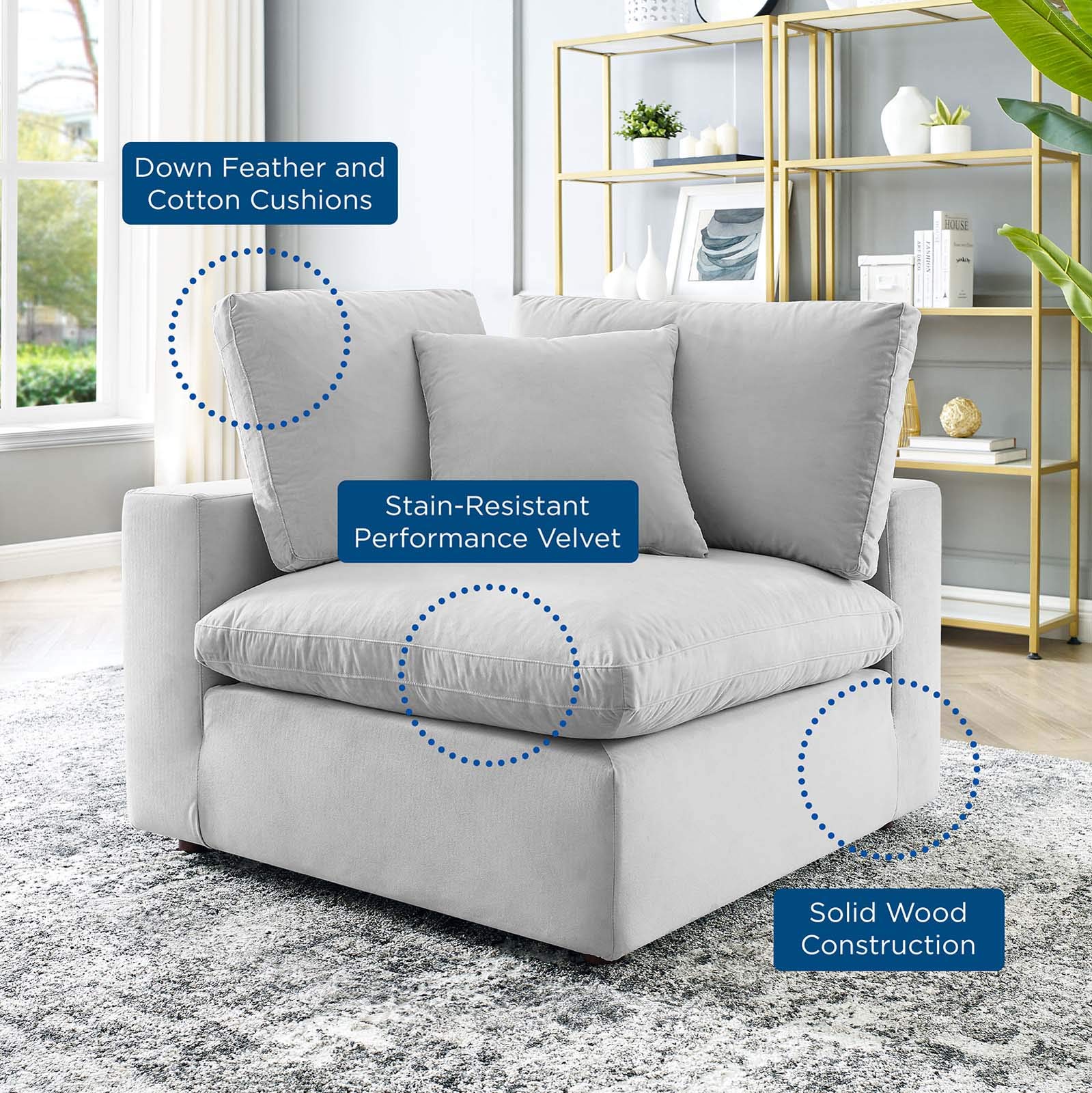 sofas | CasaFoyer Commix Corner Chair | Plush Velvet | Sleek Design | Stain-Resistant | Solid Wood Construction | Foam Padded | Down Feather Cushions | 331 lbs Capacity | casafoyer.myshopify.com
