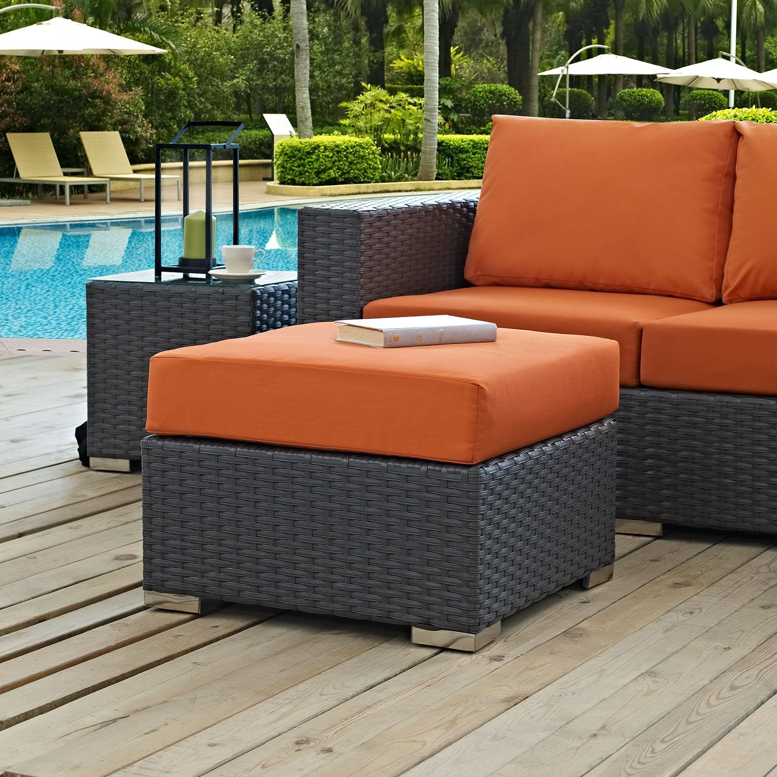 Ottoman | Sojourn Outdoor Patio Ottoman | Sturdy & Versatile | Sunbrella Cushions | UV Resistant | Powder-Coated Aluminum Frame | casafoyer.myshopify.com