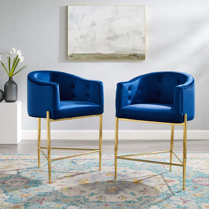 barstools | CasaFoyer Savour Tufted Performance Velvet Counter Stool Set of 2 | Elegant Design | Stain-Resistant Upholstery | Comfortable Dining | Chrome Gold Frame | 26H Seat Height | 300 lbs Weight Capacity | casafoyer.myshopify.com