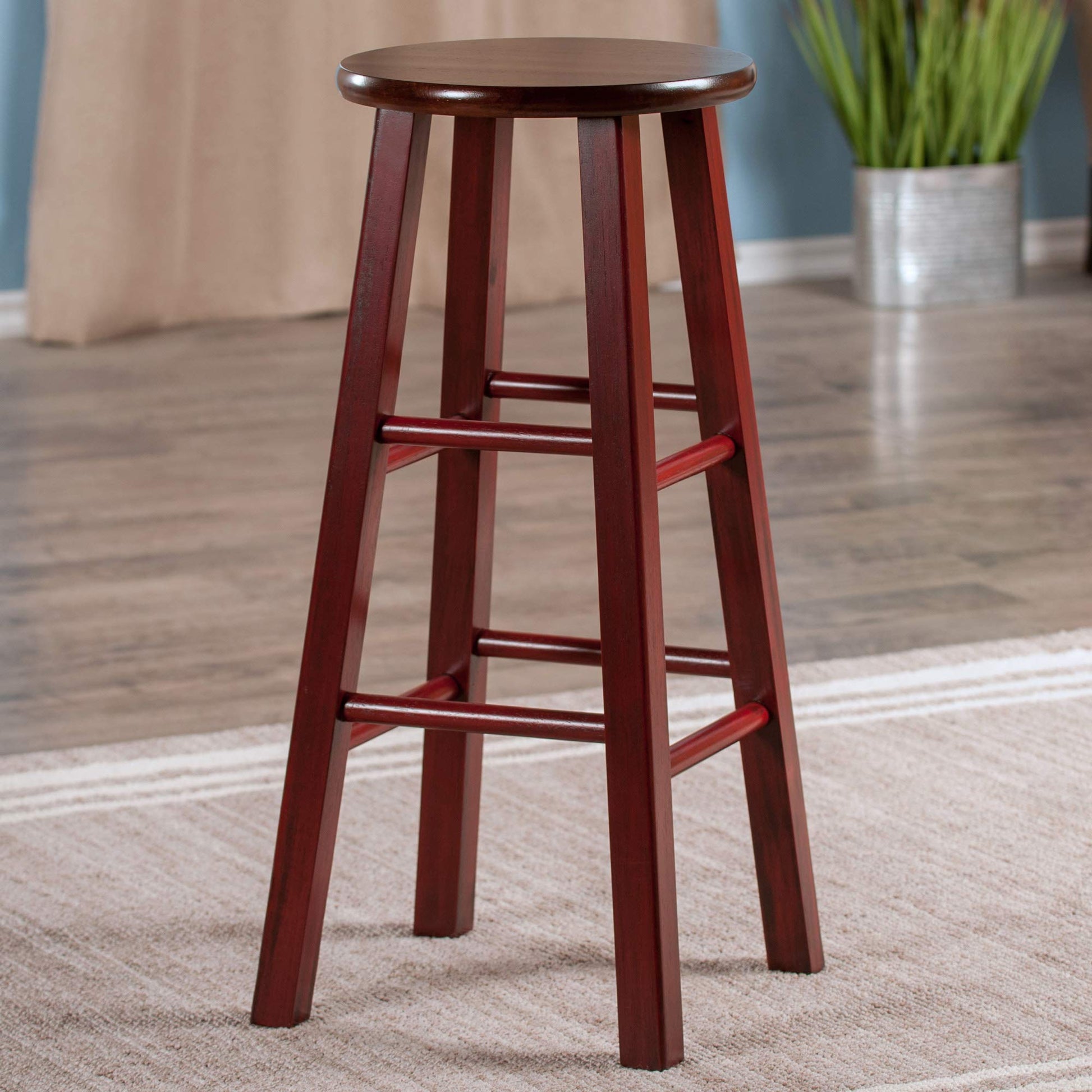 barstools | CasaFoyer Ivy 29 Bar Stool | Solid Wood | Walnut Seat | Maroon Finish | Fully Assembled | Stylish & Functional | 13.6W x 13.6D x 29.1H | casafoyer.myshopify.com