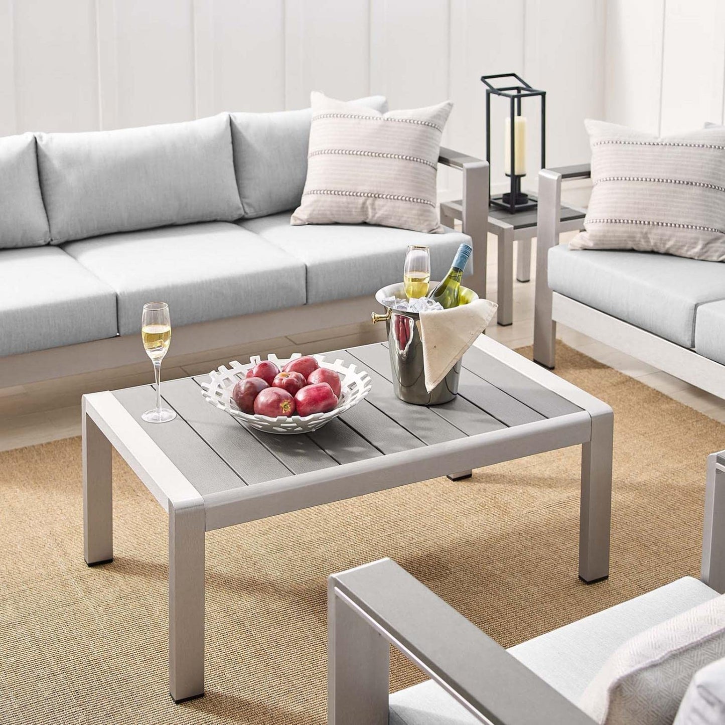 kitchen and dining room sets | CasaFoyer Shore Aluminum 7 Piece Outdoor Patio Furniture Set | Sturdy Anodized Frames | Sunbrella Fabric Cushions | Reliable Functionality | casafoyer.myshopify.com