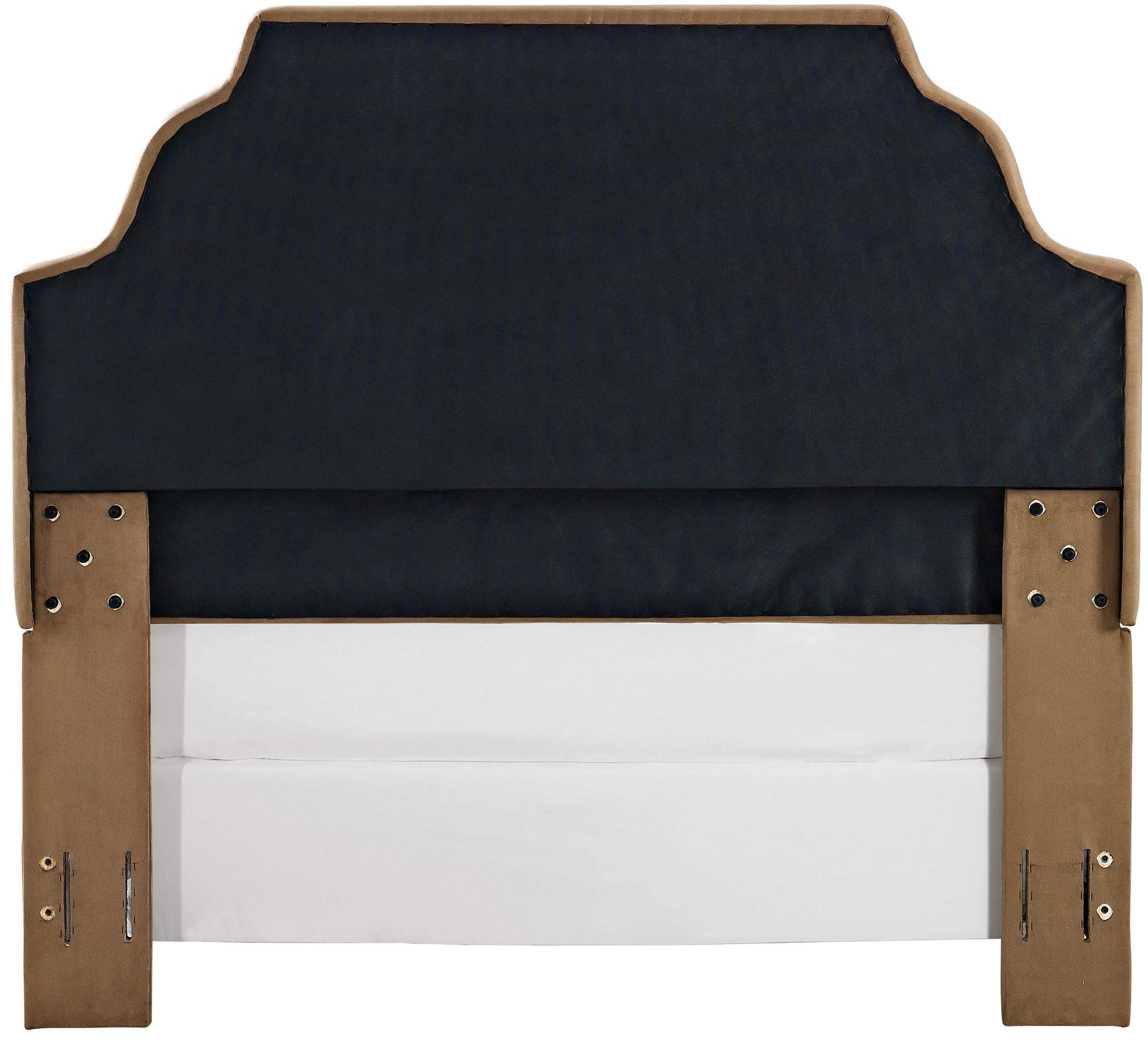 Bed | Loren Keystone Upholstered Bedset | Full/Queen Size | Camel Microfiber | Antique Brass Trim | Elegant & Cozy Bedroom Upgrade | casafoyer.myshopify.com